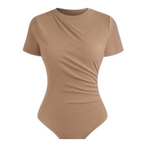 NWOT: Brown, Elegant, Ruched, Short Sleeve, Snap Closure, Bodysuits, 10 Colors